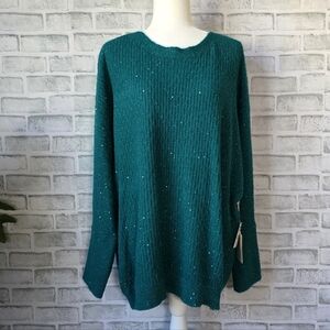 Margeaux & Ellie Teal Sequin Sparkle Sweater - Women’s 3X